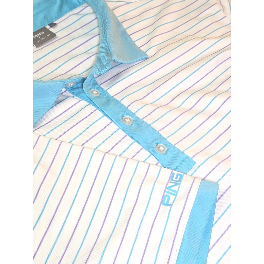 PING SensorCool Golf Polo Shirt Mens XXL White Teal Purple Striped Short Sleeve
